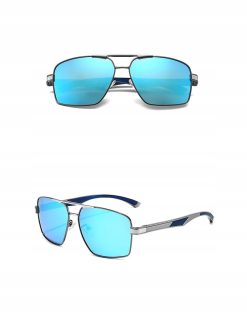 Męskie Okulary Przeciwsłoneczne Solenzio Aviator Polaryzacja z Etui UV400 srebrne niebieskie