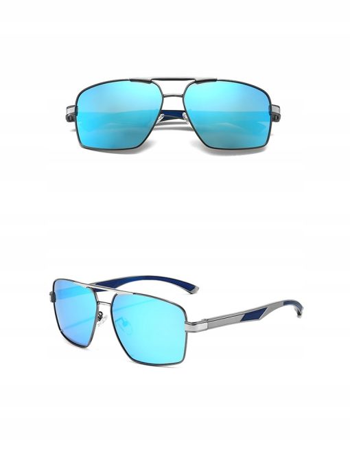 Męskie Okulary Przeciwsłoneczne Solenzio Aviator Polaryzacja z Etui UV400 srebrne niebieskie