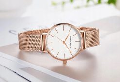 Elegancki zegarek damski na bransolecie mesh HANNAH MARTIN HM36 rose gold biała tarcza 3