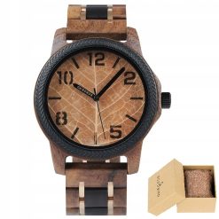 Drewniany męski zegarek BOBO BIRD T155-4 elegancki drewniana bransoleta tarcza liść