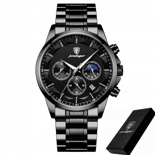 ZEGAREK MĘSKI ELEGANCKI POEDAGAR WSKAŹNIK DZIEŃ / NOC CHRONOGRAF PUDEŁKO