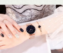 Zegarek damski na bransolecie mesh HANNAH MARTIN MS36 rose gold czarny elegancki piękny pudełko 3