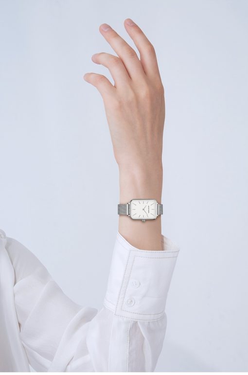 Damski zegarek na bransolecie mesh HANNAH MARTIN 1241 piękny elegancki srebrny biały
