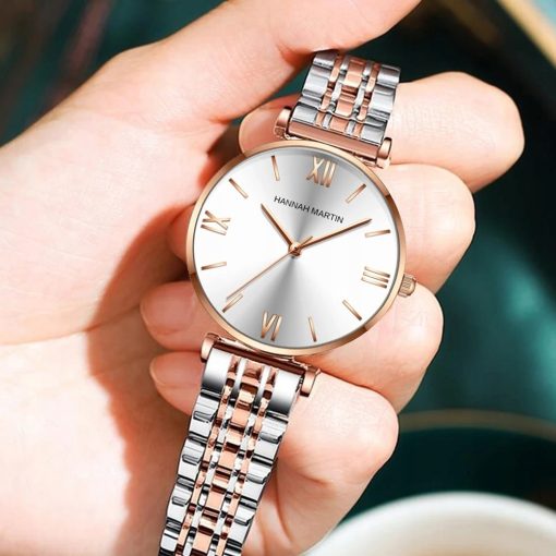 Piękny damski zegarek na bransolecie HANNAH MARTIN 1522 elegancki rose gold srebrny
