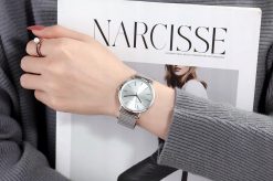 Elegancki srebrny zegarek damski na bransolecie mesh HANNAH MARTIN HM36 cały srebrny 3