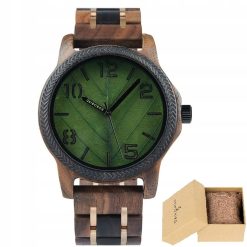 Drewniany męski zegarek BOBO BIRD T155-6 elegancki drewniana bransoleta tarcza liść