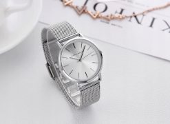 Elegancki srebrny zegarek damski na bransolecie mesh HANNAH MARTIN HM36 cały srebrny 5