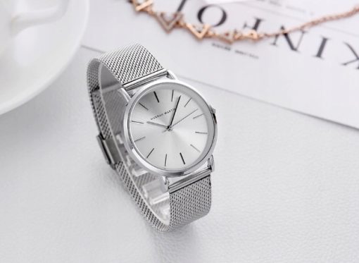Elegancki srebrny zegarek damski na bransolecie mesh HANNAH MARTIN HM36 cały srebrny