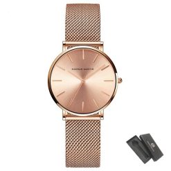 Elegancki zegarek damski na bransolecie mesh HANNAH MARTIN HM36 cały rose gold