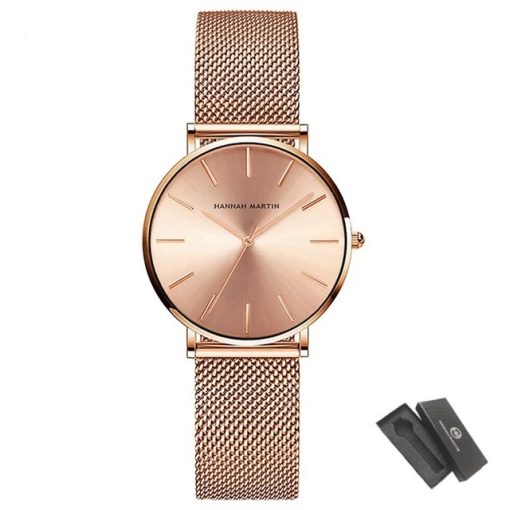 Elegancki zegarek damski na bransolecie mesh HANNAH MARTIN HM36 cały rose gold