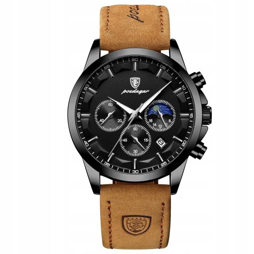 ZEGAREK MĘSKI ELEGANCKI POEDAGAR CHRONOGRAF PUDEŁKO WSKAŹNIK DZIEŃ / NOC