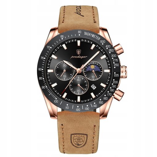 ZEGAREK MĘSKI ELEGANCKI POEDAGAR CHRONOGRAF PUDEŁKO WSKAŹNIK DZIEŃ / NOC