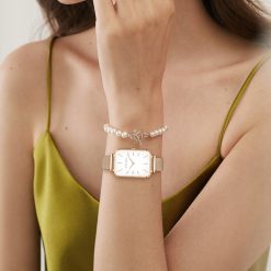 Damski zegarek na bransolecie mesh HANNAH MARTIN 1241 piękny elegancki rose gold biały 2