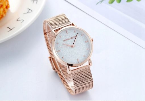 Zegarek damski rose gold na bransolecie mesh HANNAH MARTIN MS36 elegancki piękny pudełko
