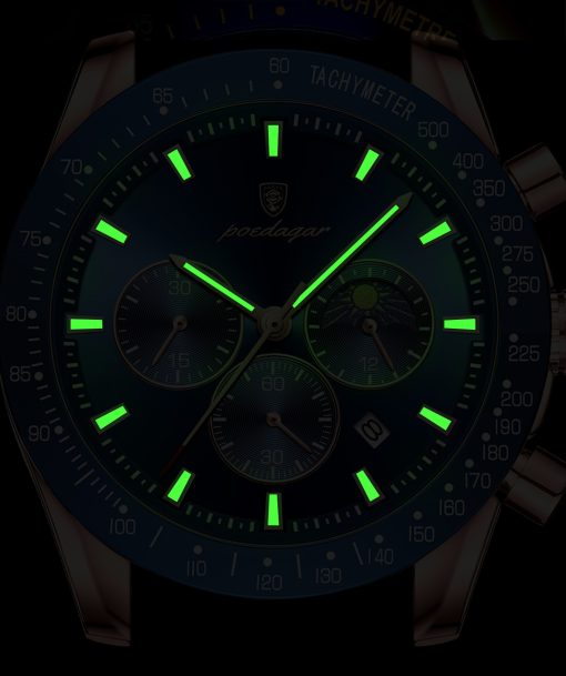 ZEGAREK MĘSKI ELEGANCKI POEDAGAR CHRONOGRAF PUDEŁKO WSKAŹNIK DZIEŃ / NOC