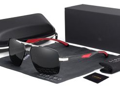 Męskie Okulary Przeciwsłoneczne Solenzio Aviator Polaryzacja z Etui UV400 czarne srebrne czerwone 2