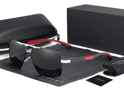 Męskie Okulary Przeciwsłoneczne Solenzio Aviator Polaryzacja z Etui UV400 czarne srebrne czerwone