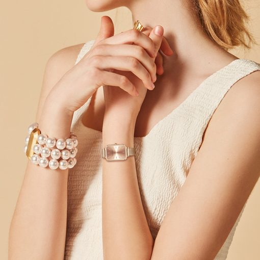 Damski zegarek na bransolecie mesh HANNAH MARTIN 1241 piękny elegancki cały rose gold