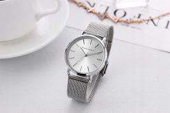 Elegancki srebrny zegarek damski na bransolecie mesh HANNAH MARTIN HM36 cały srebrny