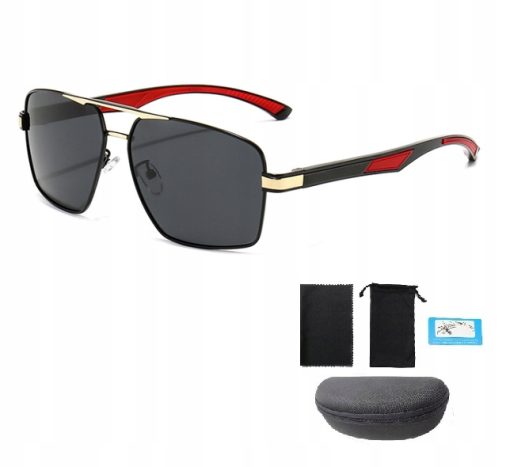 Męskie Okulary Przeciwsłoneczne Solenzio Aviator Polaryzacja z Etui UV400 czarne złote czerwone