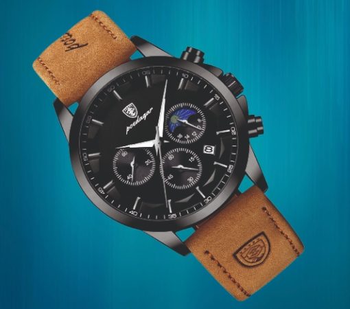 ZEGAREK MĘSKI ELEGANCKI POEDAGAR CHRONOGRAF PUDEŁKO WSKAŹNIK DZIEŃ / NOC