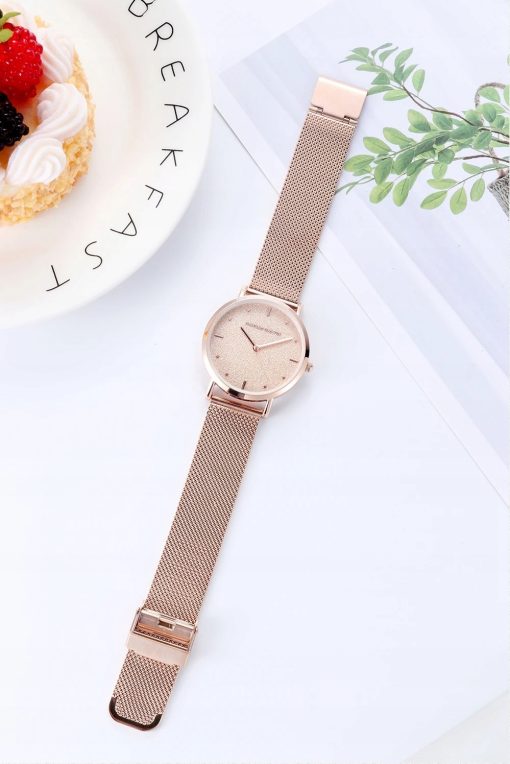 Zegarek damski rose gold na bransolecie mesh HANNAH MARTIN MS36 elegancki piękny pudełko
