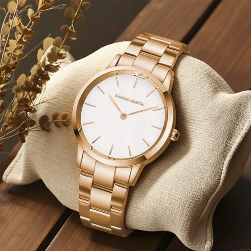 Złoty zegarek damski na bransolecie HANNAH MARTIN 1223 elegancki pudełko