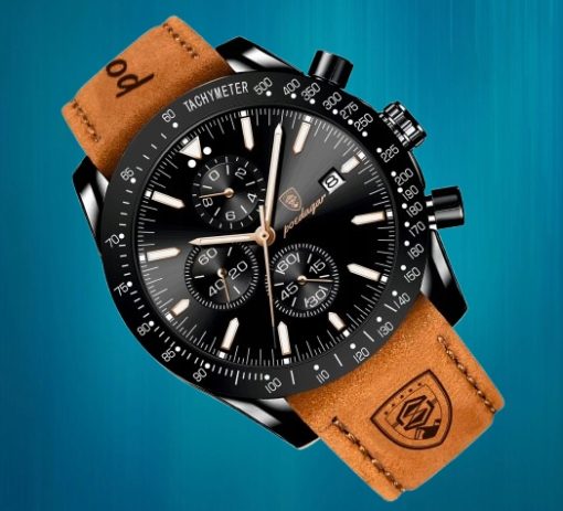 ZEGAREK MĘSKI ELEGANCKI POEDAGAR SPOROTWY CHRONOGRAF+PUDEŁKO SKÓRZANY PASEK