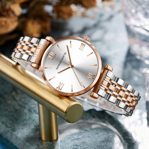 Piękny damski zegarek na bransolecie HANNAH MARTIN 1522 elegancki rose gold srebrny