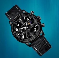 Czarny męski zegarek na pasku POEDAGAR 808 chronograf pudełko wskaźnik dzień/noc 3