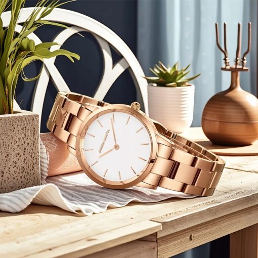Zegarek damski na bransolecie HANNAH MARTIN 1223 rose gold elegancki pudełko