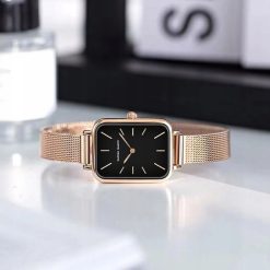 Damski zegarek na bransolecie mesh HANNAH MARTIN 1241 piękny elegancki rose gold czarny