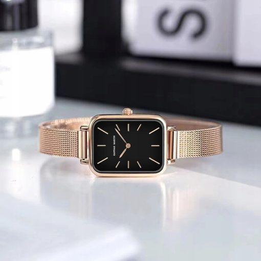 Damski zegarek na bransolecie mesh HANNAH MARTIN 1241 piękny elegancki rose gold czarny