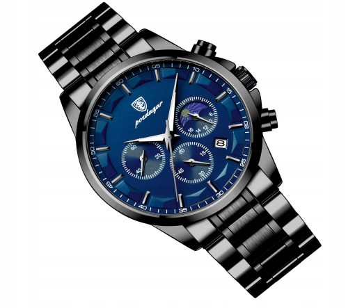 ZEGAREK MĘSKI ELEGANCKI POEDAGAR WSKAŹNIK DZIEŃ / NOC CHRONOGRAF PUDEŁKO