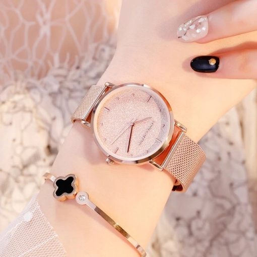 Zegarek damski rose gold na bransolecie mesh HANNAH MARTIN MS36 elegancki piękny pudełko