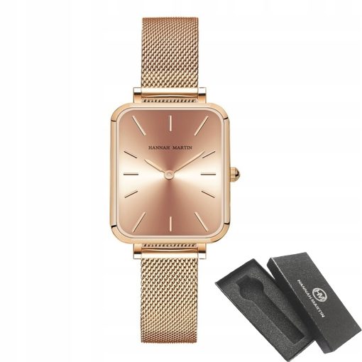 Damski zegarek na bransolecie mesh HANNAH MARTIN 1241 piękny elegancki cały rose gold