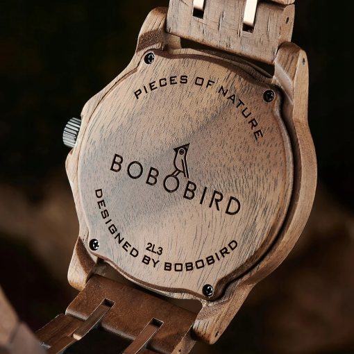 Drewniany męski zegarek BOBO BIRD T155-5 elegancki drewniana bransoleta tarcza liść