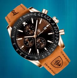 ZEGAREK MĘSKI ELEGANCKI POEDAGAR SPOROTWY CHRONOGRAF+PUDEŁKO SKÓRZANY PASEK 2