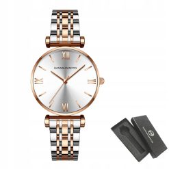 Piękny damski zegarek na bransolecie HANNAH MARTIN 1522 elegancki rose gold srebrny