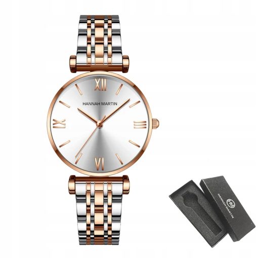 Piękny damski zegarek na bransolecie HANNAH MARTIN 1522 elegancki rose gold srebrny