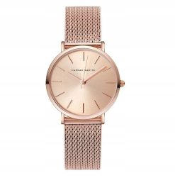 Elegancki zegarek damski na bransolecie mesh HANNAH MARTIN HM36 cały rose gold