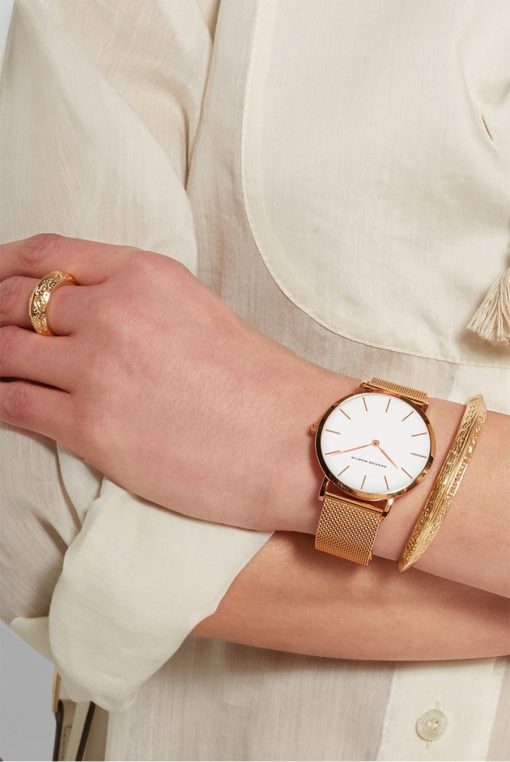 Elegancki zegarek damski na bransolecie mesh HANNAH MARTIN HM36 rose gold biała tarcza
