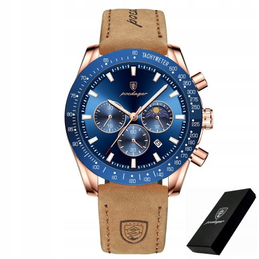ZEGAREK MĘSKI ELEGANCKI POEDAGAR CHRONOGRAF PUDEŁKO WSKAŹNIK DZIEŃ / NOC