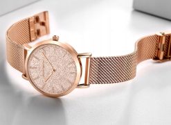 Zegarek damski rose gold na bransolecie mesh HANNAH MARTIN MS36 elegancki piękny pudełko 7
