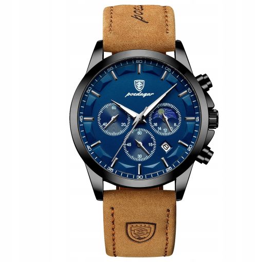 ZEGAREK MĘSKI ELEGANCKI POEDAGAR CHRONOGRAF PUDEŁKO WSKAŹNIK DZIEŃ / NOC