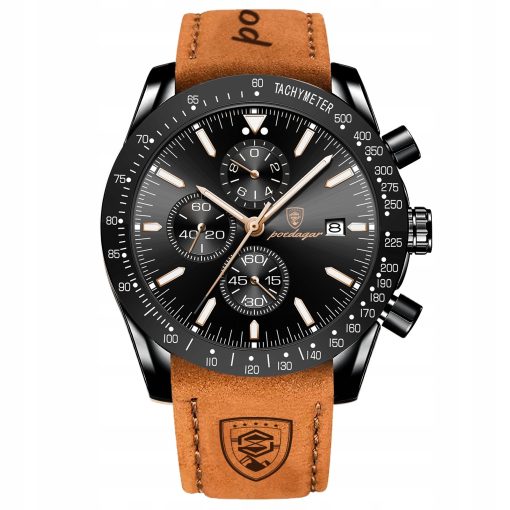 ZEGAREK MĘSKI ELEGANCKI POEDAGAR SPOROTWY CHRONOGRAF+PUDEŁKO SKÓRZANY PASEK