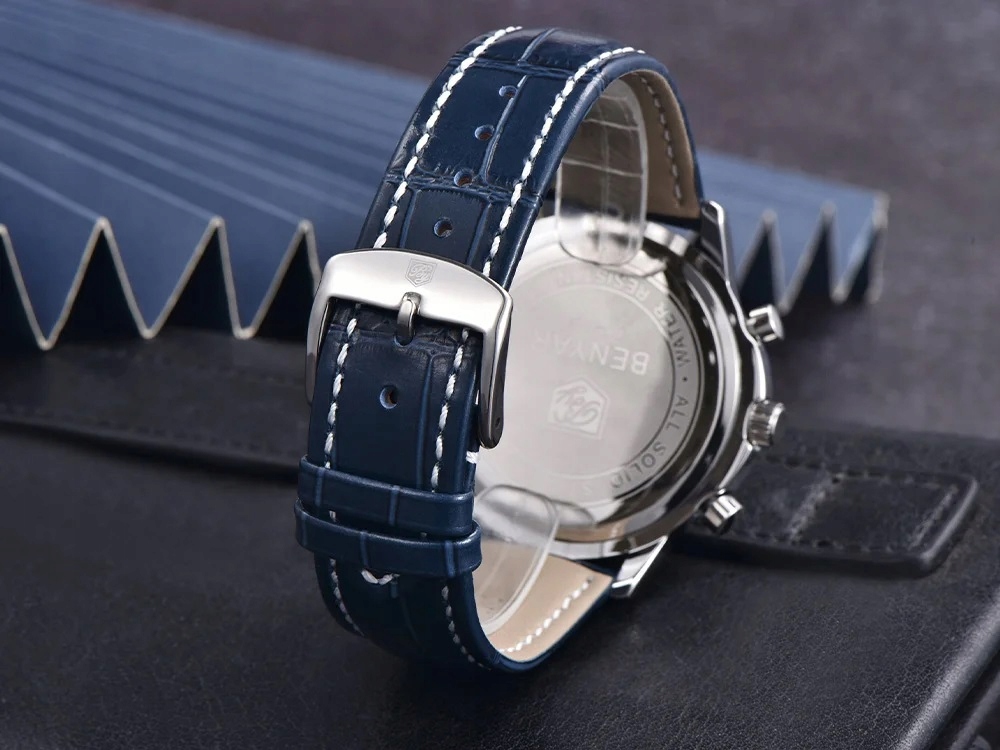 NIEBIESKI ZEGAREK MĘSKI BENYAR SKÓRZANY PASKEK DATOWNIK CHRONOGRAF PUDEŁKO NIEBIESKI ZEGAREK MĘSKI BENYAR SKÓRZANY PASKEK DATOWNIK CHRONOGRAF PUDEŁKO