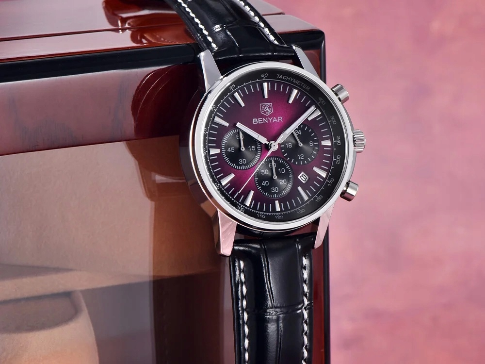 CZARNY ZEGAREK MĘSKI BENYAR NA SKÓRZANYM PASKU DATOWNIK CHRONOGRAF PUDEŁKO CZARNY ZEGAREK MĘSKI BENYAR NA SKÓRZANYM PASKU DATOWNIK CHRONOGRAF PUDEŁKO