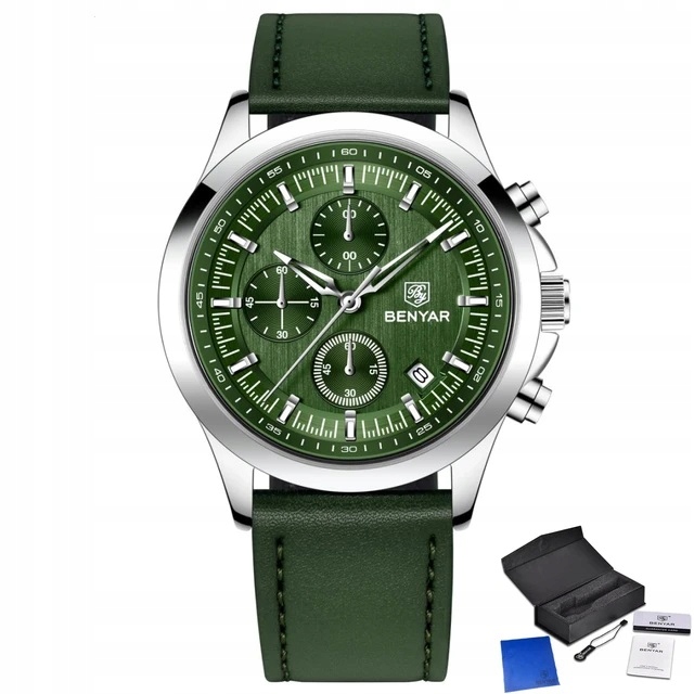 CZARNY ZEGAREK MĘSKI BENYAR NA SKÓRZANYM PASKU ELEGANCKI CHRONOGRAF PUDEŁKO CZARNY ZEGAREK MĘSKI BENYAR NA SKÓRZANYM PASKU ELEGANCKI CHRONOGRAF PUDEŁKO