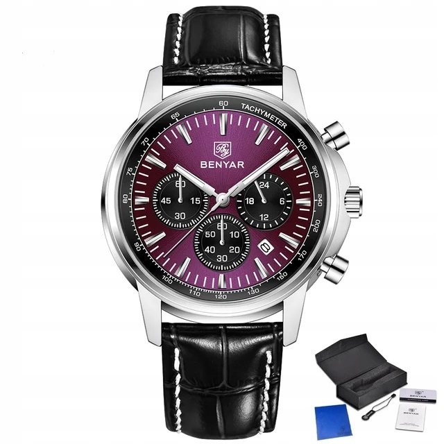 CZARNY ZEGAREK MĘSKI BENYAR NA SKÓRZANYM PASKU DATOWNIK CHRONOGRAF PUDEŁKO CZARNY ZEGAREK MĘSKI BENYAR NA SKÓRZANYM PASKU DATOWNIK CHRONOGRAF PUDEŁKO